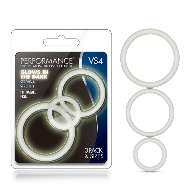 Performance VS4 Pure Premium Silicone Cock Rings - White (Glows-in-the-Dark)